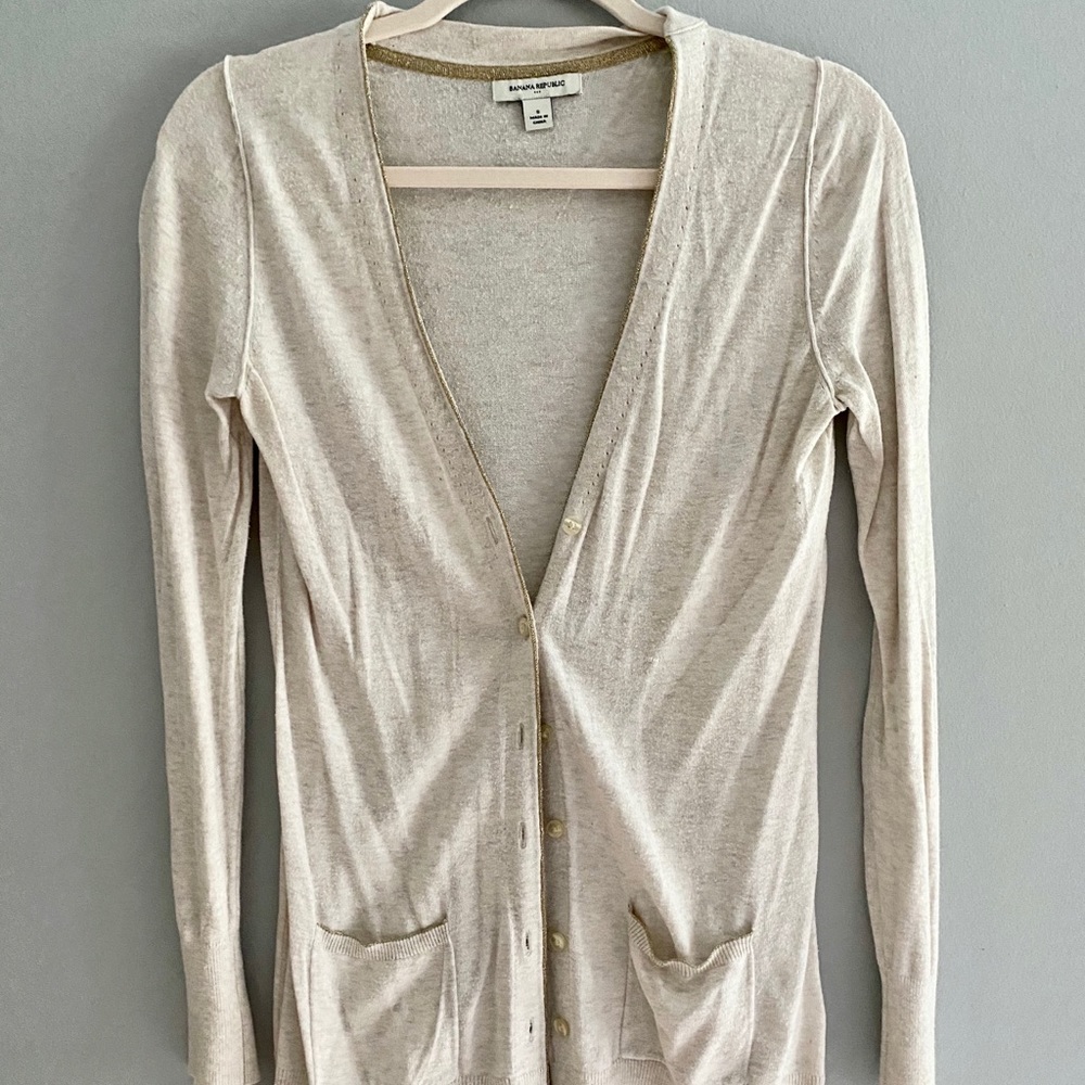 Banana Republic Cream Cardigan with Gold Detail